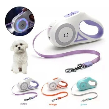 LED照明犬用リード 中型犬用耐久性ナイロン自動引き取りペットウォーキングリード