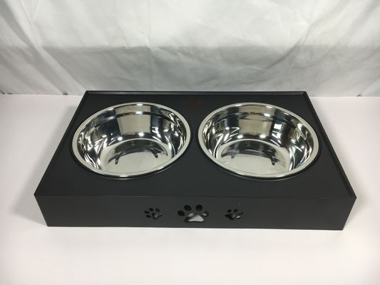 黒のステンレス鋼のダブルボウル 大きい犬のためのスタンド 漏れのない 滑らない 高さ調整可能な 子宮頸部保護